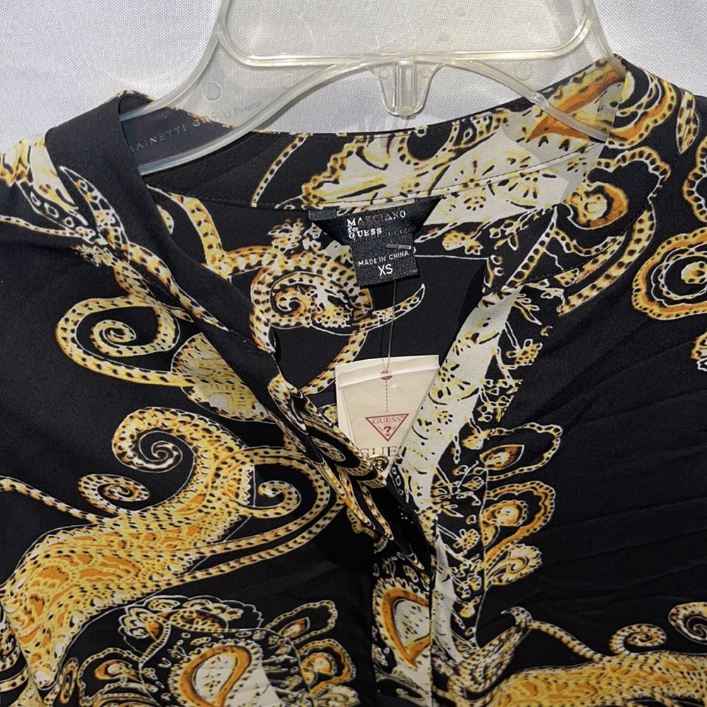 New Guess Marciano printed Gold long sleeves 0 XS - Picture 3 of 9